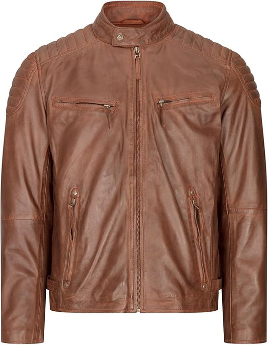 Blackhorn Leather – Men’s Genuine Leather Biker Jacket (Wood Brown)