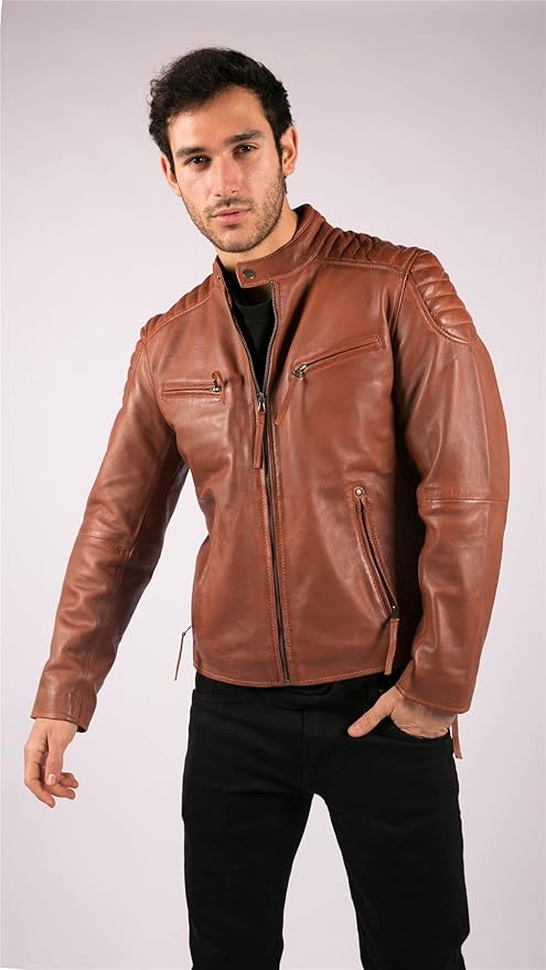 Blackhorn Leather – Men’s Genuine Leather Biker Jacket (Wood Brown)
