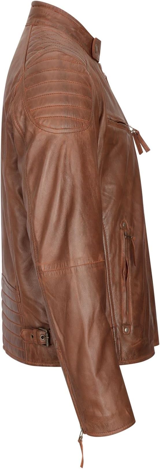 Blackhorn Leather – Men’s Genuine Leather Biker Jacket (Wood Brown)