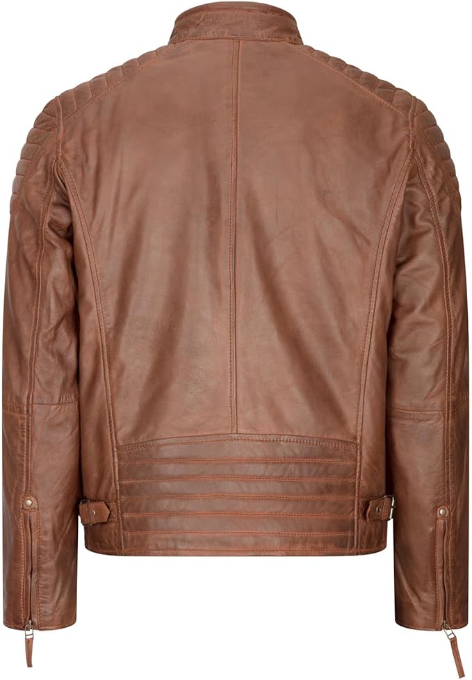 Blackhorn Leather – Men’s Genuine Leather Biker Jacket (Wood Brown)