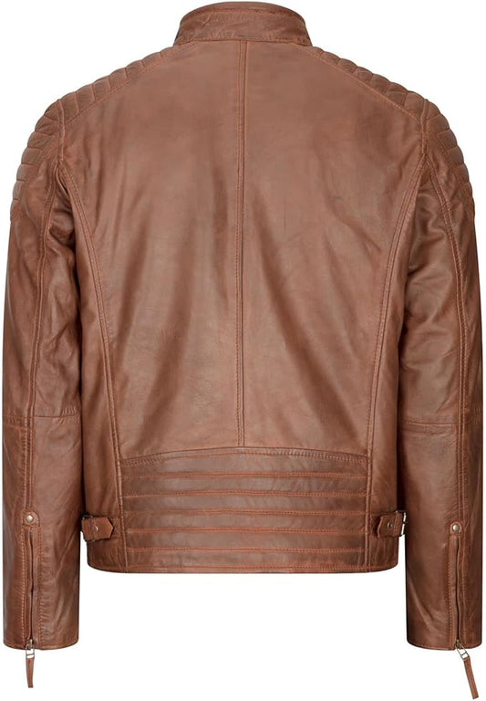 Blackhorn Leather – Men’s Genuine Leather Biker Jacket (Wood Brown)