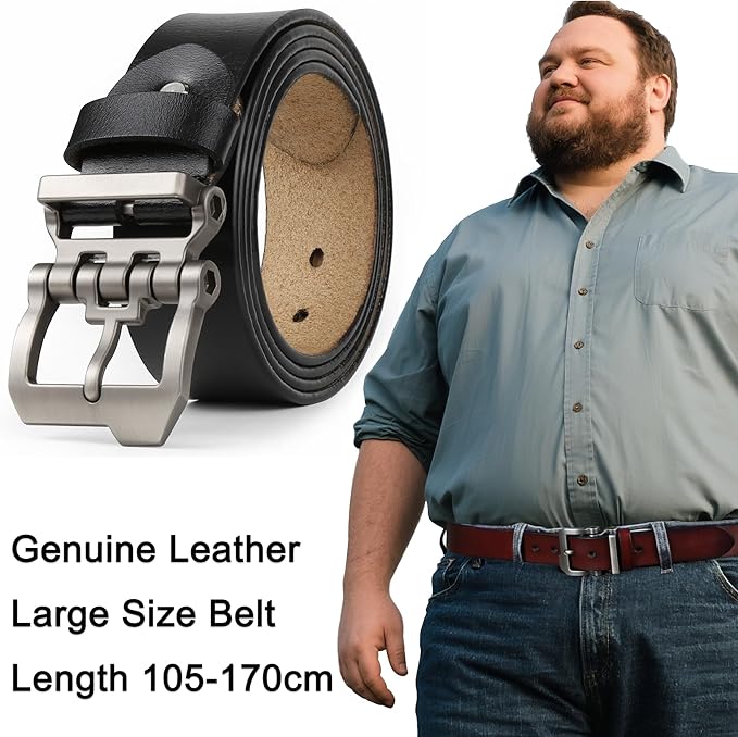 Blackhorn Leather Men’s Belt – Genuine Cowhide, Big & Tall Sizes 28"-64", Casual & Dress Belt in Black & Brown