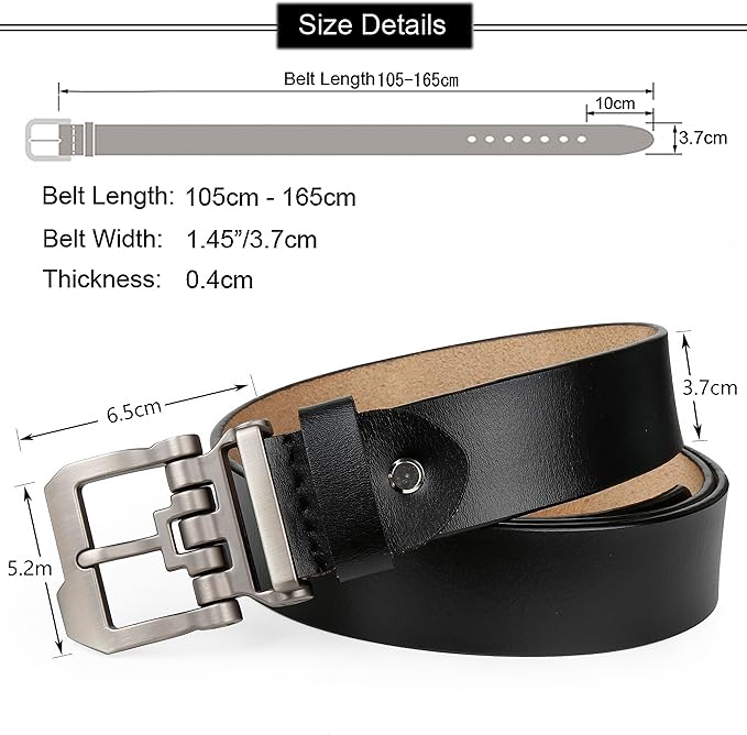 Blackhorn Leather Men’s Belt – Genuine Cowhide, Big & Tall Sizes 28"-64", Casual & Dress Belt in Black & Brown