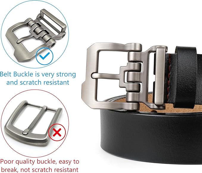Blackhorn Leather Men’s Belt – Genuine Cowhide, Big & Tall Sizes 28"-64", Casual & Dress Belt in Black & Brown
