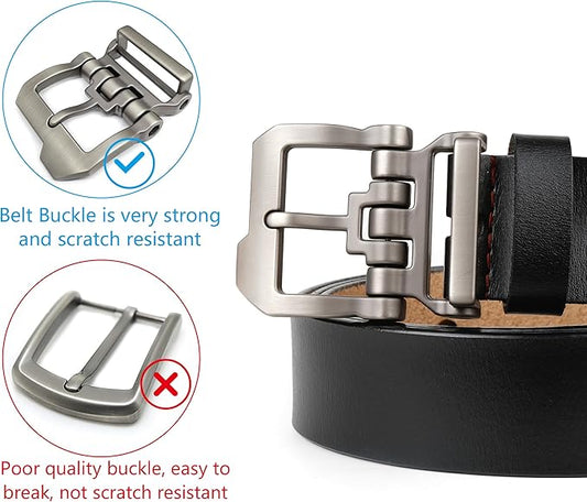 Blackhorn Leather Men’s Belt – Genuine Cowhide, Big & Tall Sizes 28"-64", Casual & Dress Belt in Black & Brown