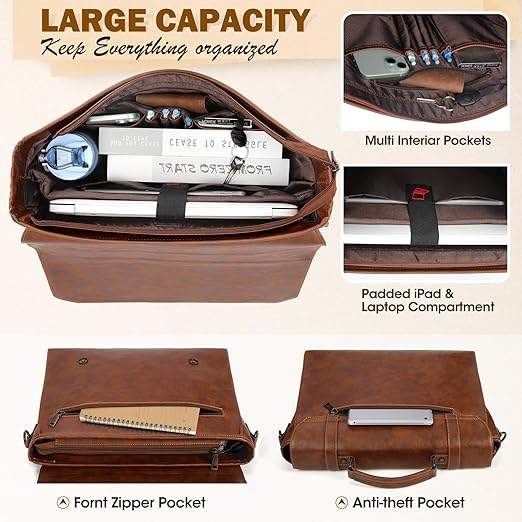Blackhorn Leather Messenger Bag for Men | 17 Inch Vintage Laptop Briefcase & Travel Satchel