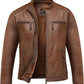 Blackhorn Leather 9108 Men’s Real Sheepskin Biker Jacket with Zip – Cognac & Black